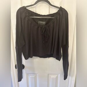 Allsaints Size 12 Black Long Sleeve Crop Top